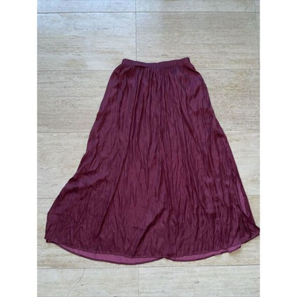 Kori America Satin Maxi Skirt Women Size M Burgundy‎ NWT Side Slits